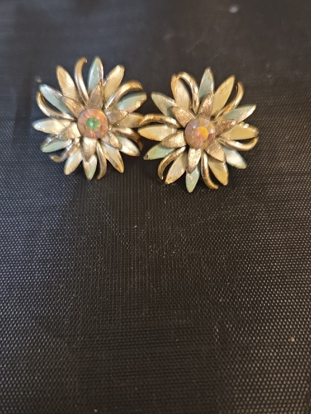 Gold Floral Aurora Crystal Stud Earrings - Gold and Pale Green